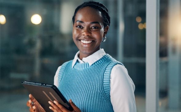 Woman holding a tablet